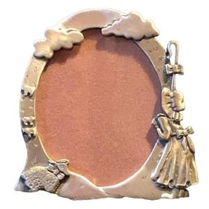 Vtg Little Bo Peep SIGNED Oval Pewter Picture Frame